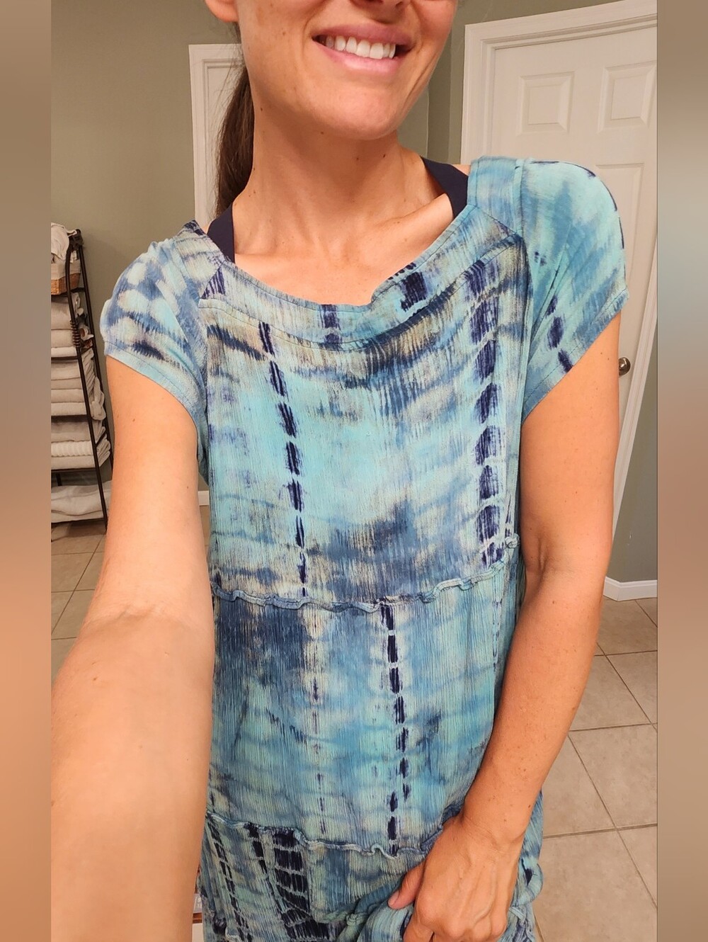 NATURAL LIFE Blue Tie-Dye Tiered Maxi Dress Size L Flattering Fit - Picture 4 of 11